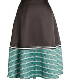 ModCloth Hutch "On the Brink of Brilliant" Holiday Green Plaid A Line  Skirt